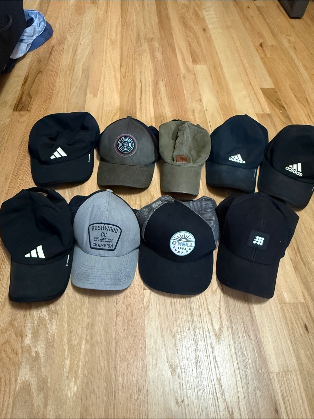 Lot of 9 men’s preowned hats adidas, Carhart, ect